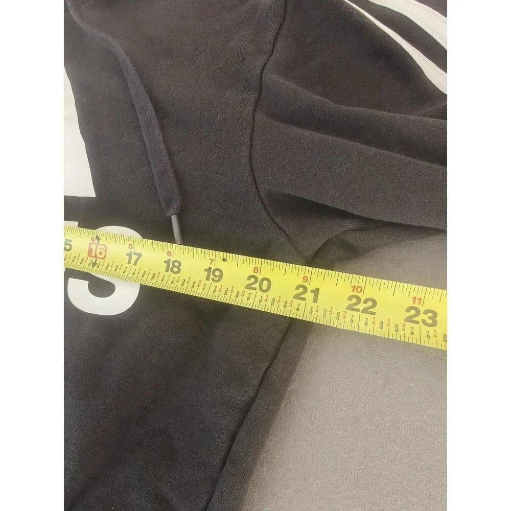 Adidas Hoodie Black Logo Pullover Sweatshirt Men's Medium 3 Stripe